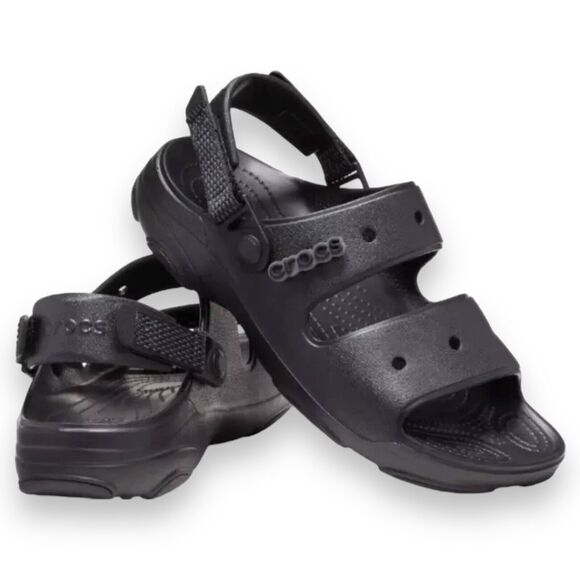 Crocs Sandals Mens 13 Black Classic All Terrain Active Hook Loop Travel Hike - Picture 1 of 8